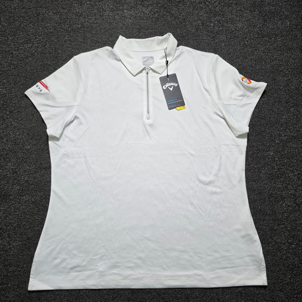 Callaway 1/4 Zip Polo Shirt White Womens XL Opti-Dri Cooling Short Sleeve NEW